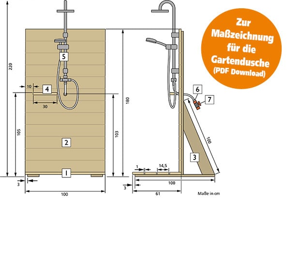 Gartendusche Maßzeichnung