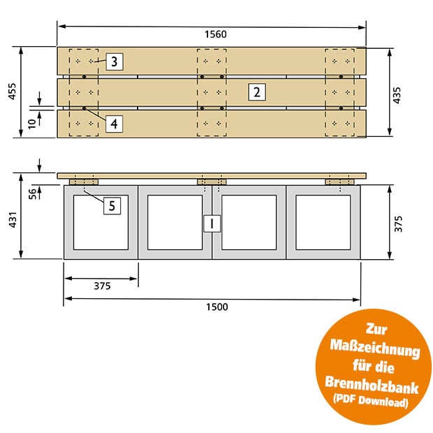 Brennholzbank Maßzeichnung