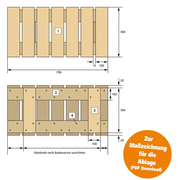 Maßzeichnung Badewannenablage