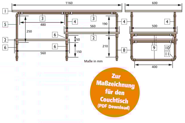 Couchtisch Maßzeichnung