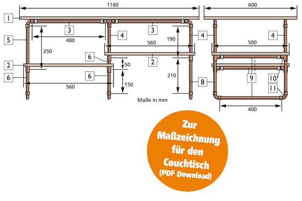 Couchtisch Maßzeichnung