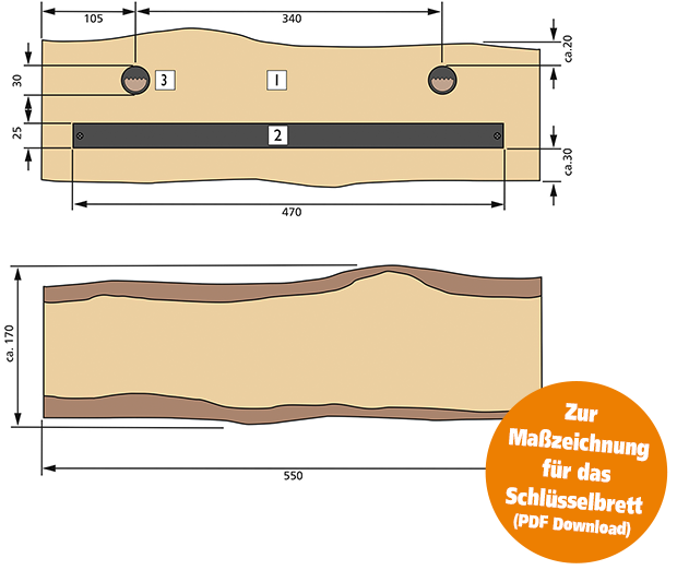 Maßzeichnung Magnetisches Schlüsselbrett