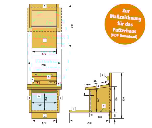 Eichhörnchen Futterhaus Maßzeichnung