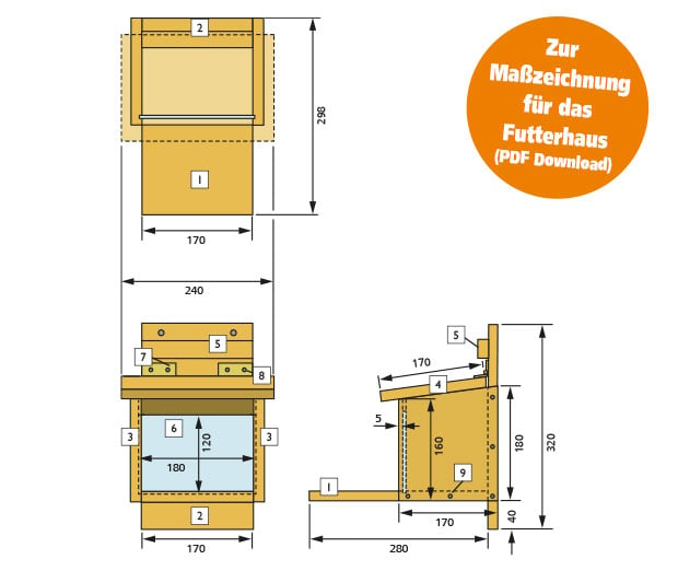 Eichhörnchen Futterhaus Maßzeichnung