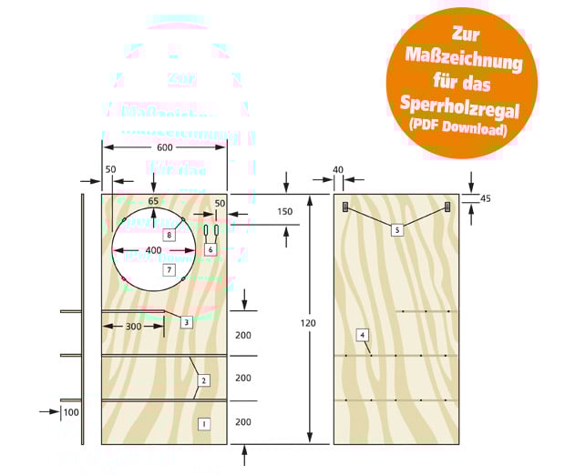 Sperrholzregal Masszeichnung