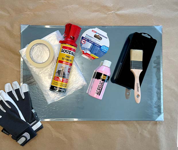 DIY Anleitung Spiegel mit Bauschaum verschönern. Schritt 1: Materialien.