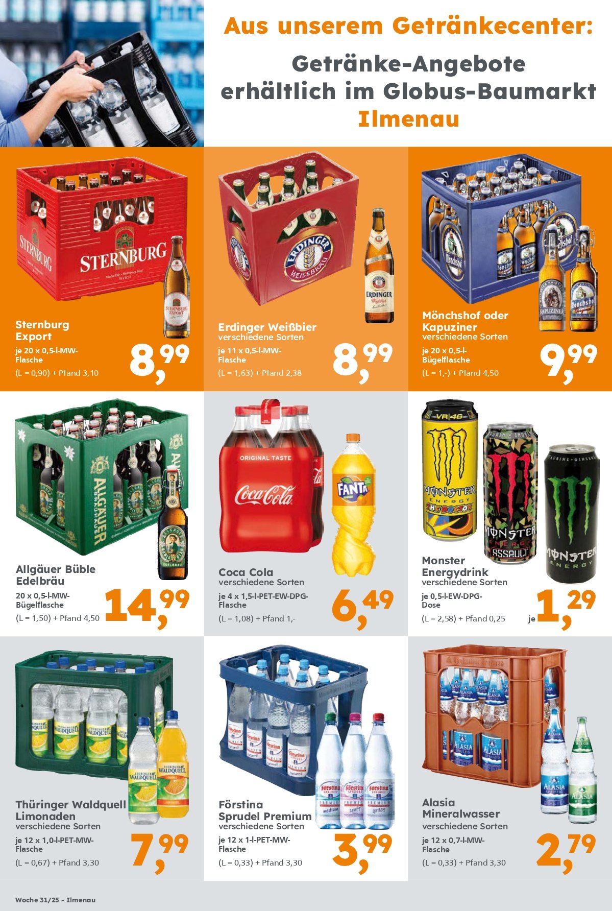 Getränke-Angebote erhältlich im Globus Baumarkt Ilmenau. Gültigkeit Kalenderwoche 31/25