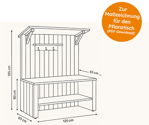 DIY-Anleitung Pflanztisch selber bauen. Maßzeichnung. Vorschaubild.
