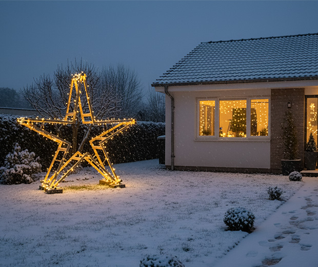 XXL Weihnachtsstern aus Holzböcken.