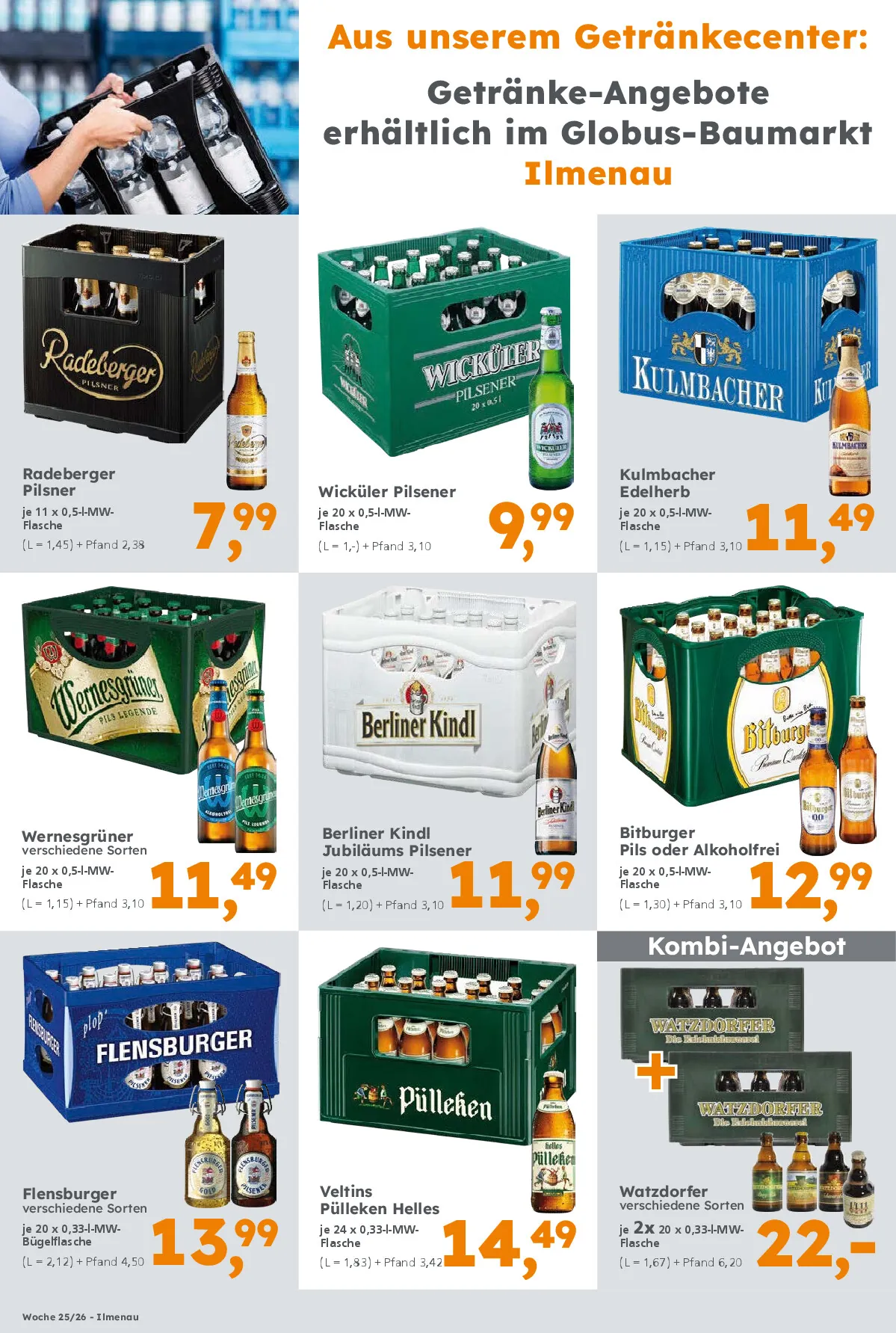 Getränke-Angebote erhältlich im Globus Baumarkt Ilmenau. Gültigkeit Kalenderwoche 25/26