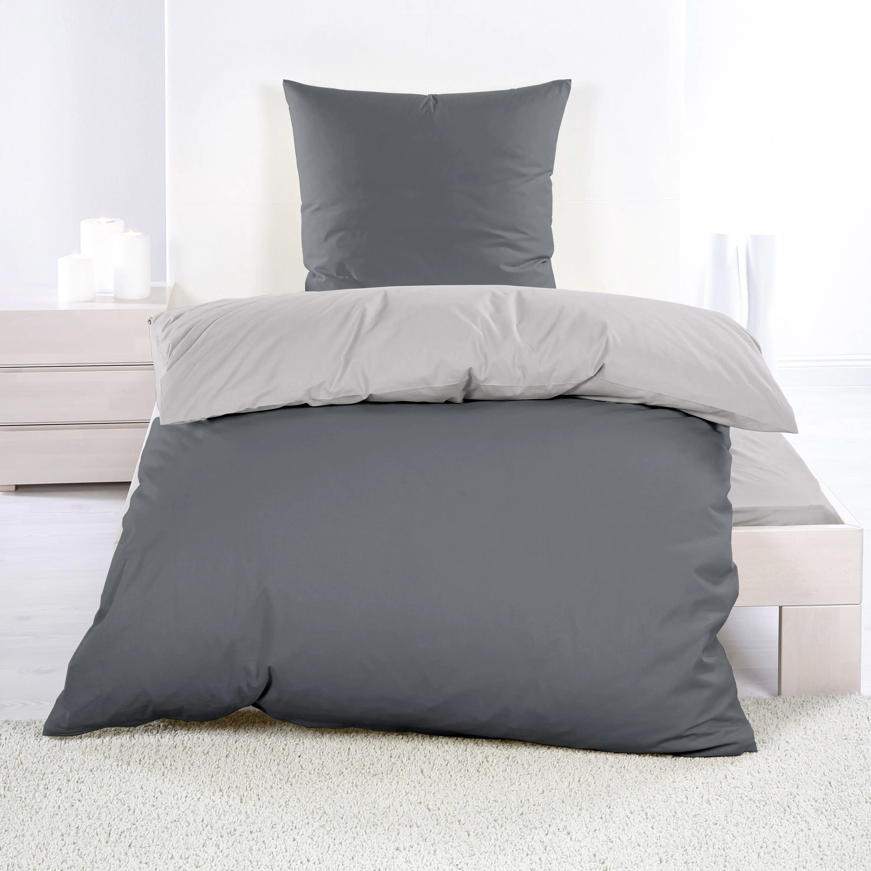 Bettwäsche Renforce anthrazit grau wendbar 135 x 200 cm Bettwäsche Renforce anthrazit grau wendbar 135 x 200 cm