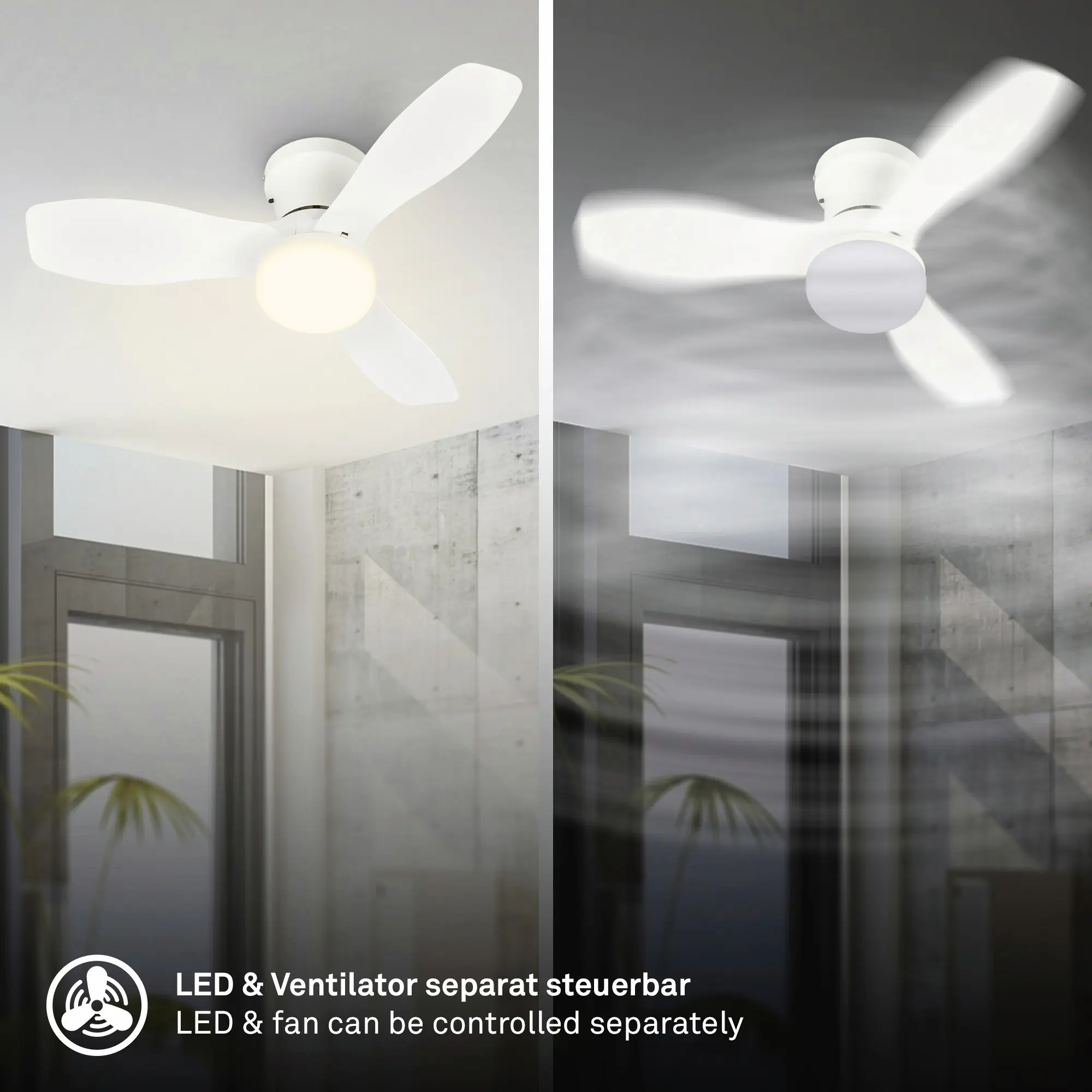 Briloner LED Deckenventilator Pan Ø 60 cm 3 Stufen weiß CCT dimmbar