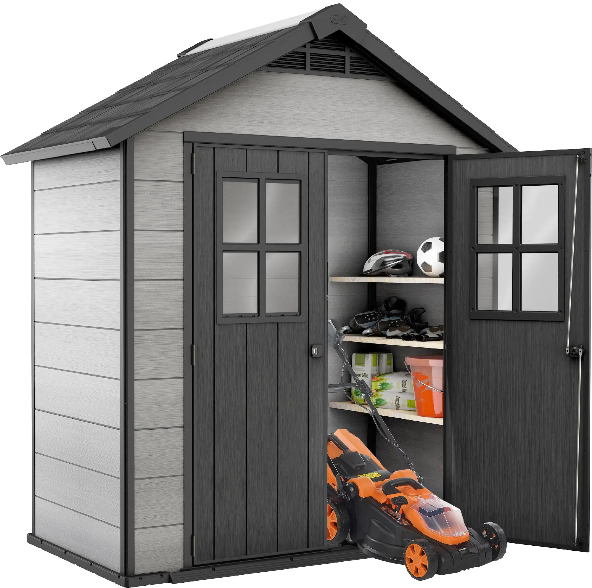 Keter Gerätehaus Oakland 754, Grau, 4,3m³, 229,6 x 124,8 x 253 cm, Duotech Struktur Keter Gerätehaus Oakland 754, Grau, 4,3m³, 229,6 x 124,8 x 253 cm, Duotech Struktur