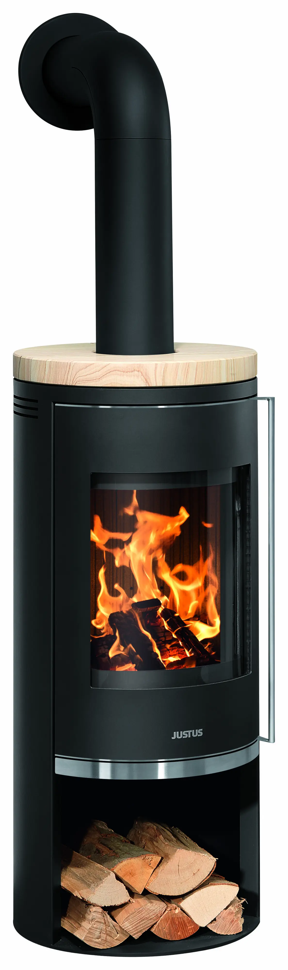 Justus Kaminofen Faro 2.0 Stahl schwarz mit Abdeckplatte Sandstein 6 kW