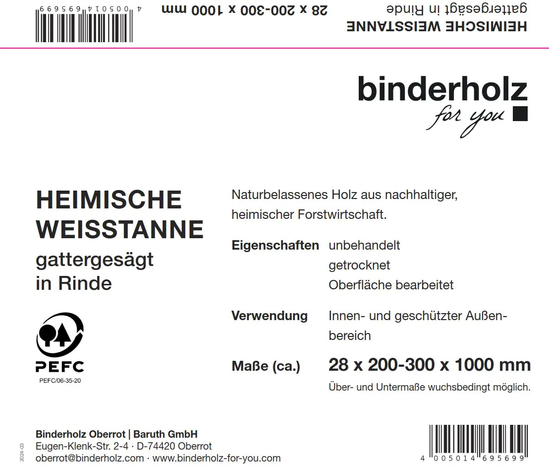 Massivholzbrett Weißtanne mit Baumkante 100 x 24 - 30 cm, 28 mm