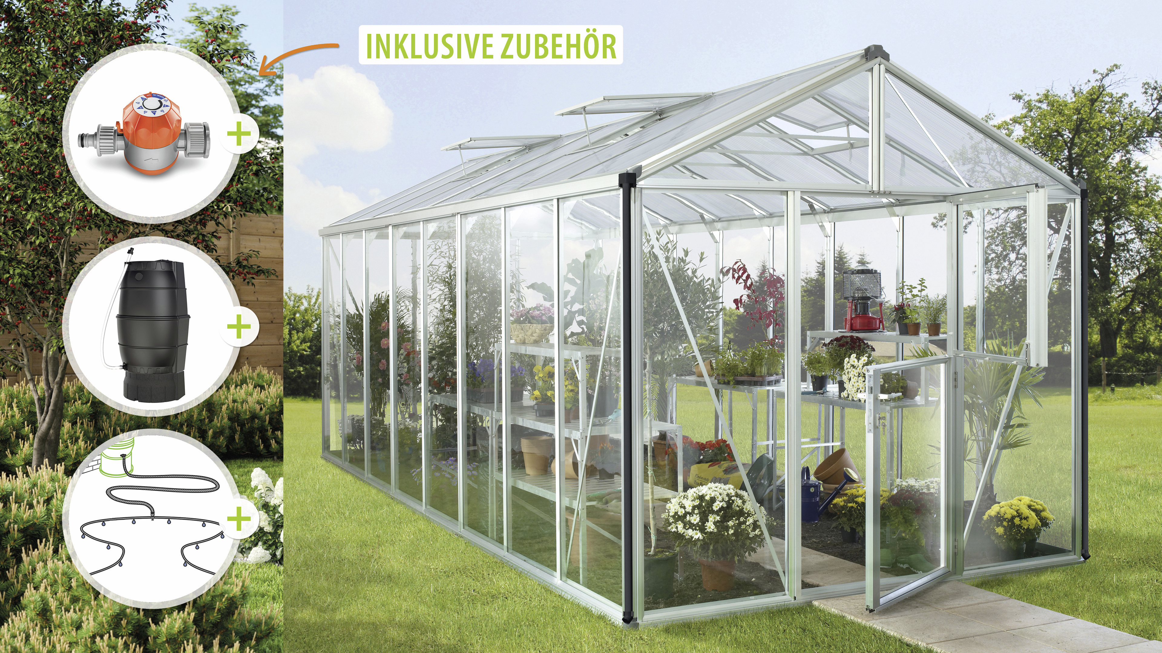 Vitavia Gewächshaus-Set Zeus 15700 ESG/HPK alu 266 x 621 cm 