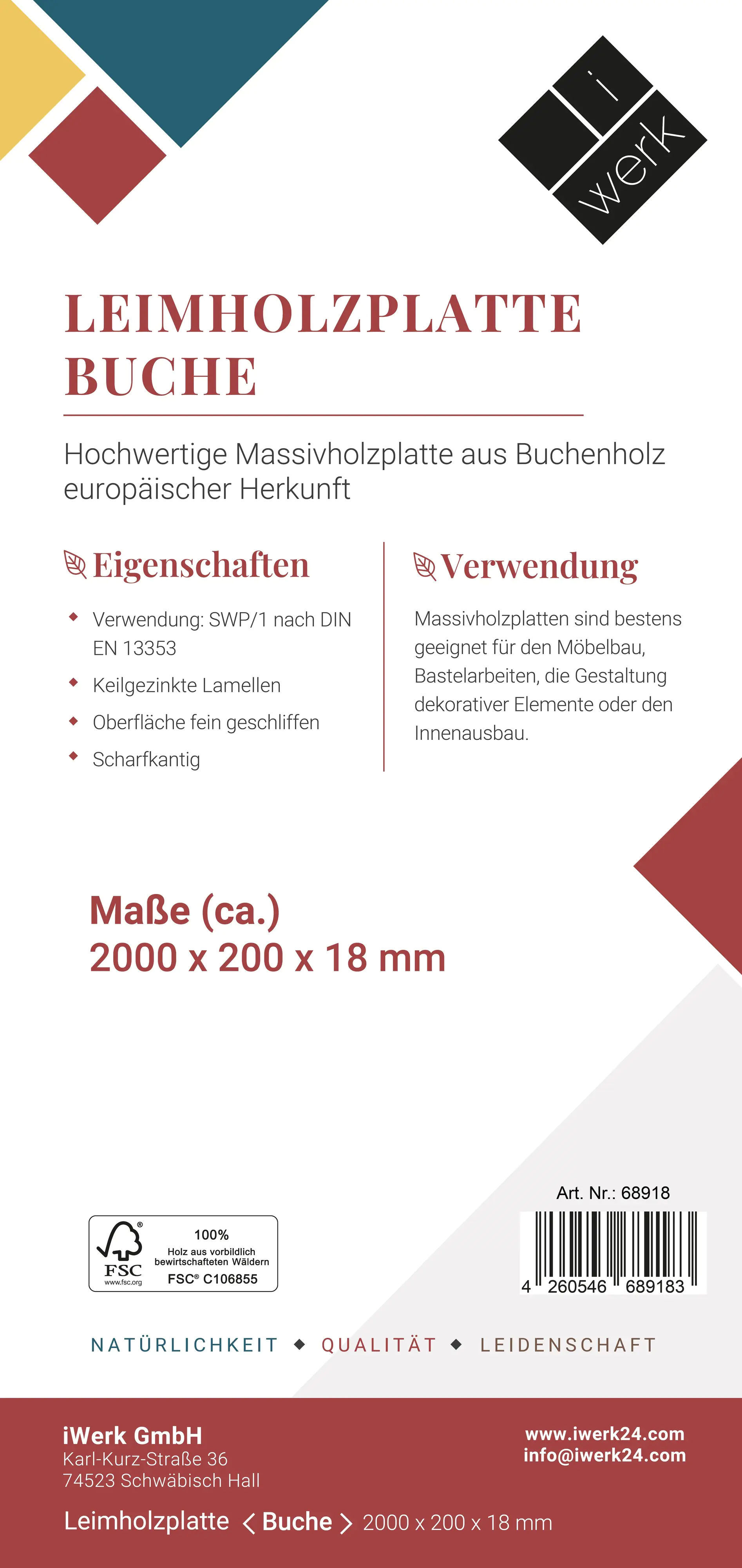 Leimholz Buche 200 x 20 cm 18 mm