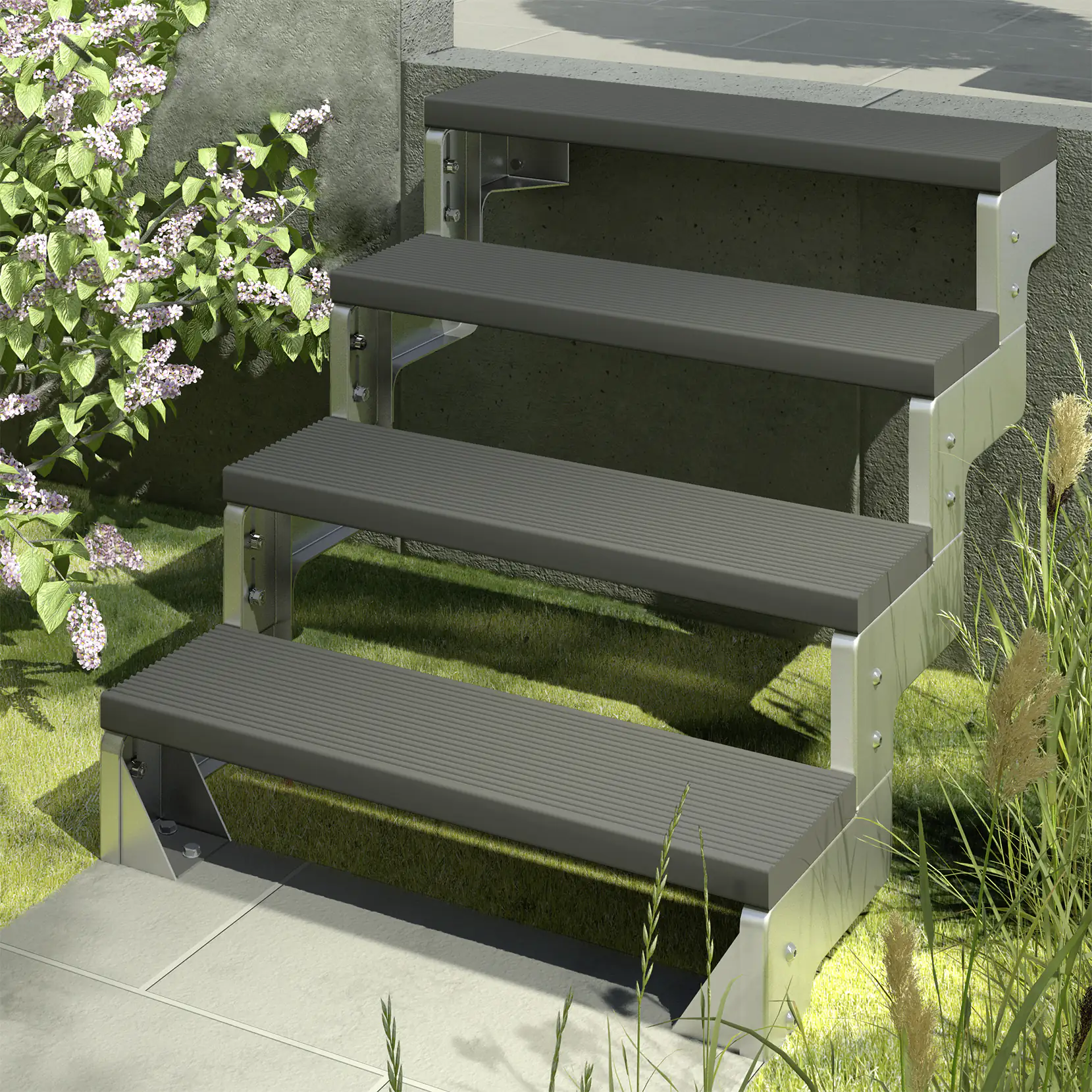 Dolle Außentreppe Gardentop 4 Stufen anthrazit ohne Geländer, Breite 80 cm, Trimax