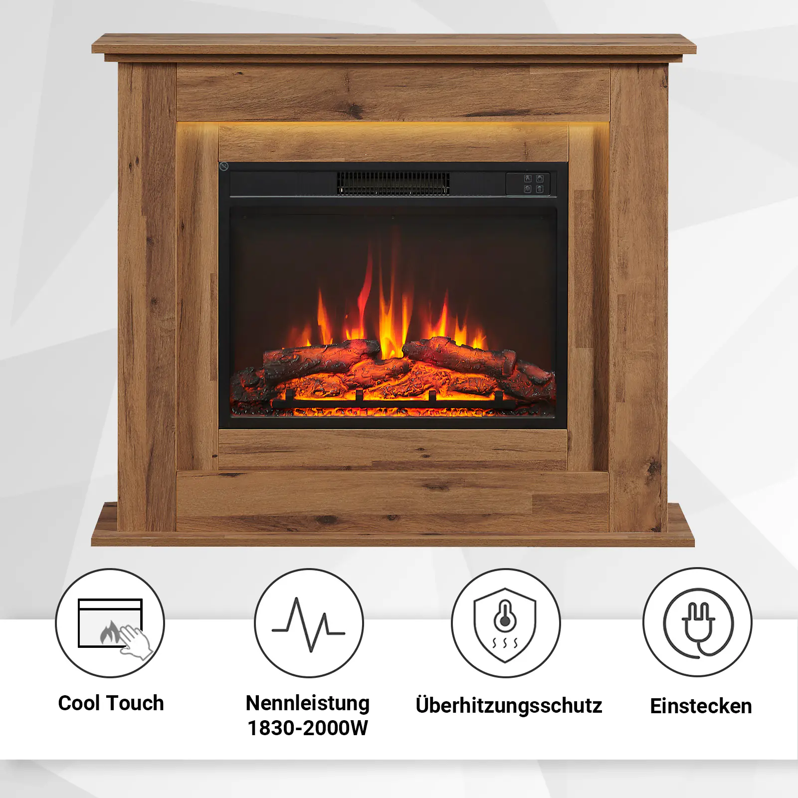 Elektrokamin BALDERIA Finn - Standkamin, Heizung 2000W - Dunkle Eiche