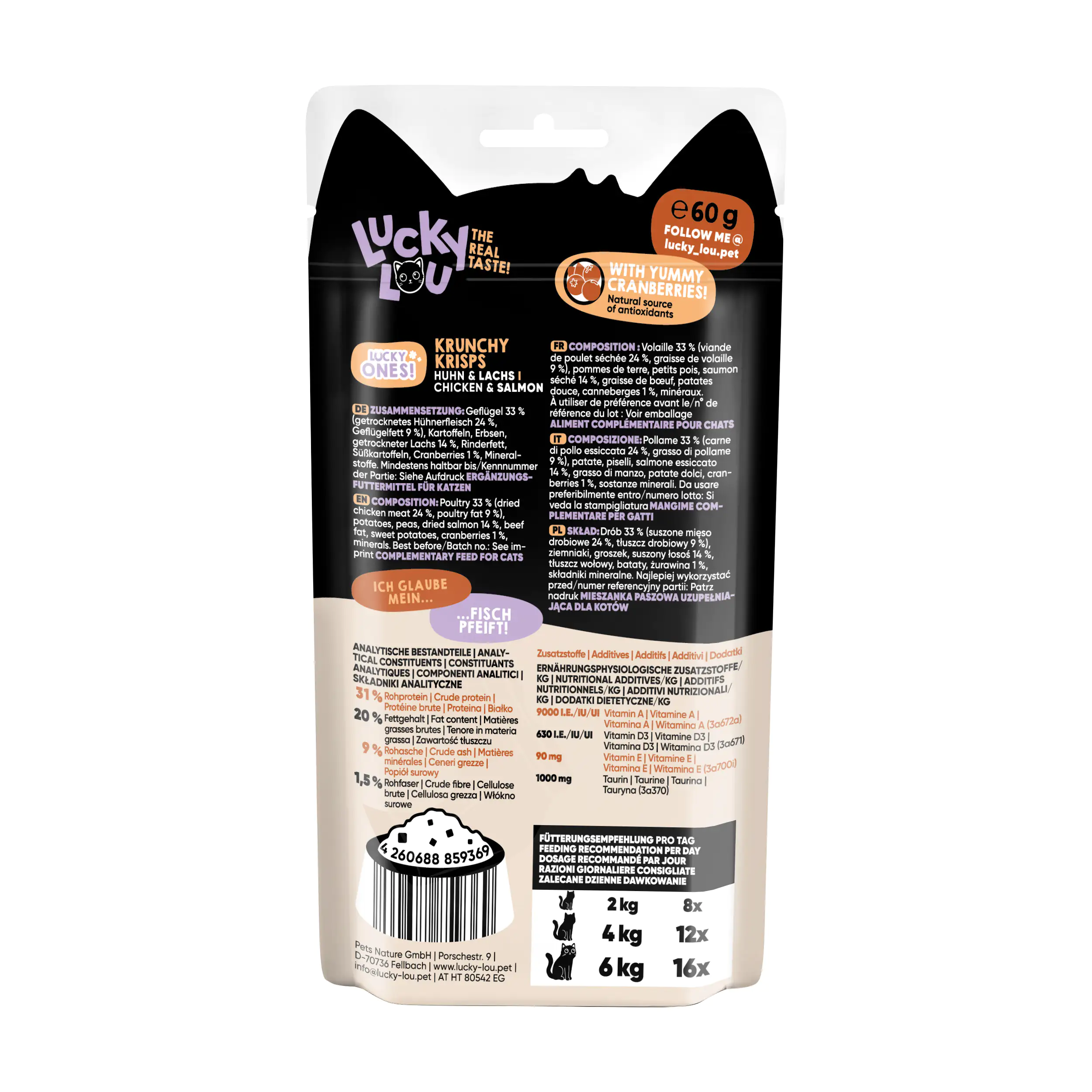 Lucky Lou Katzensnack Krunchy Krisps Huhn und Lachs 60 g Lucky Lou Katzensnack Krunchy Krisps Huhn und Lachs 60 g