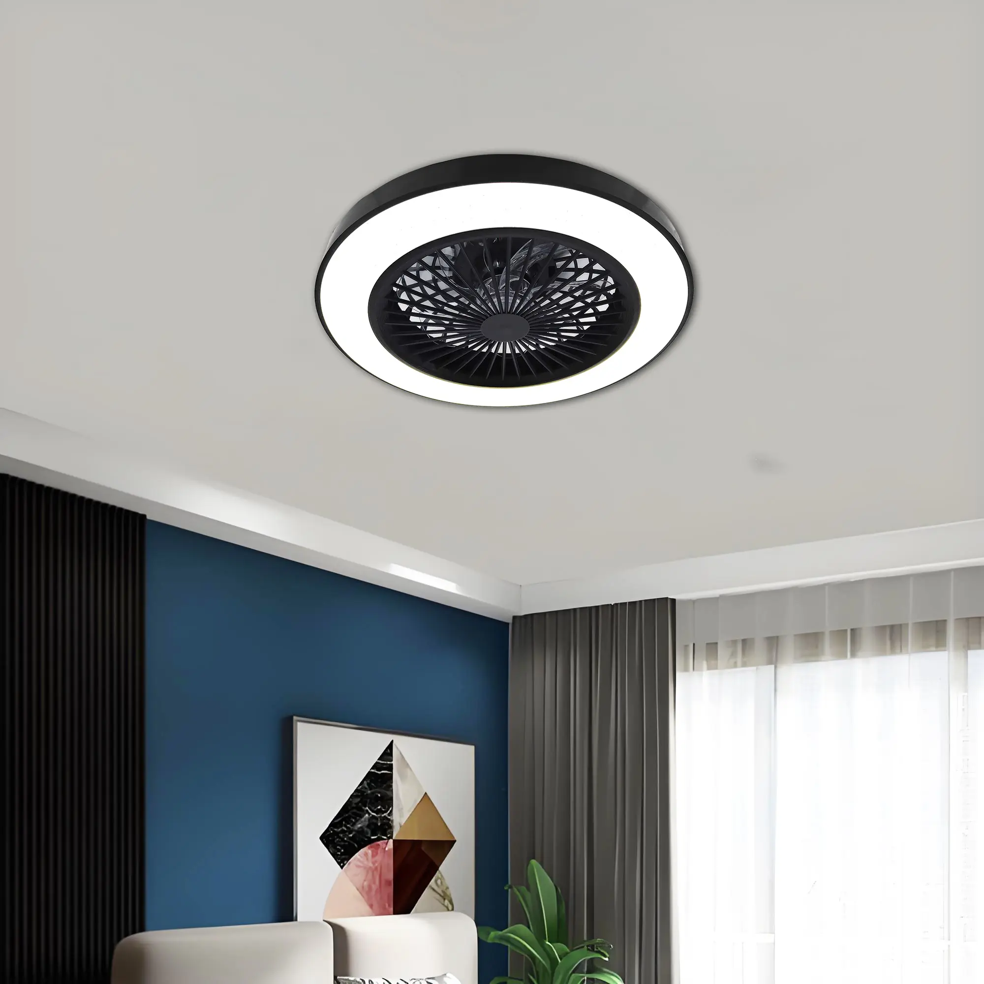 LED Deckenleuchte mit Ventilator Petri Ø 48 cm 40 W schwarz LED Deckenleuchte mit Ventilator Petri Ø 48 cm 40 W schwarz