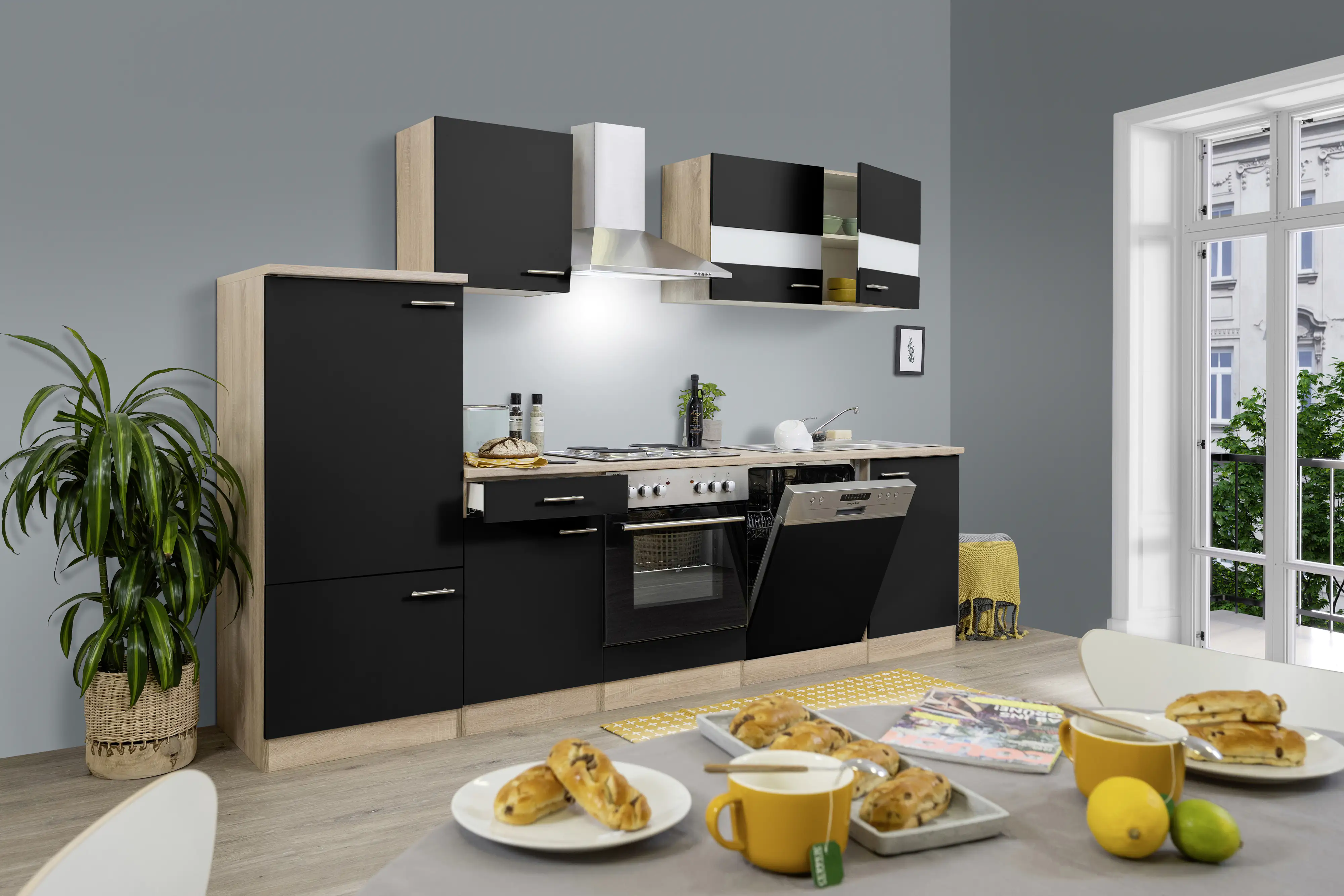 4260344974887_2826467 Respekta Economy Küchenblock 280 cm schwarz, Eiche Sonoma, KB280ESS