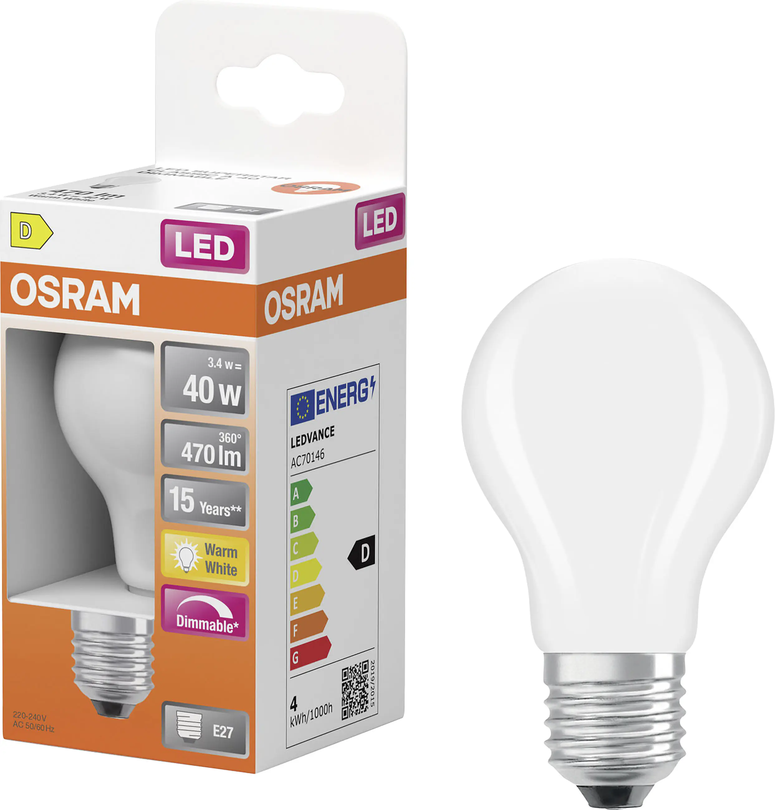 Osram LED Leuchtmittel E27 Superstar Classic 3,4W matt dimmbar warmweiß