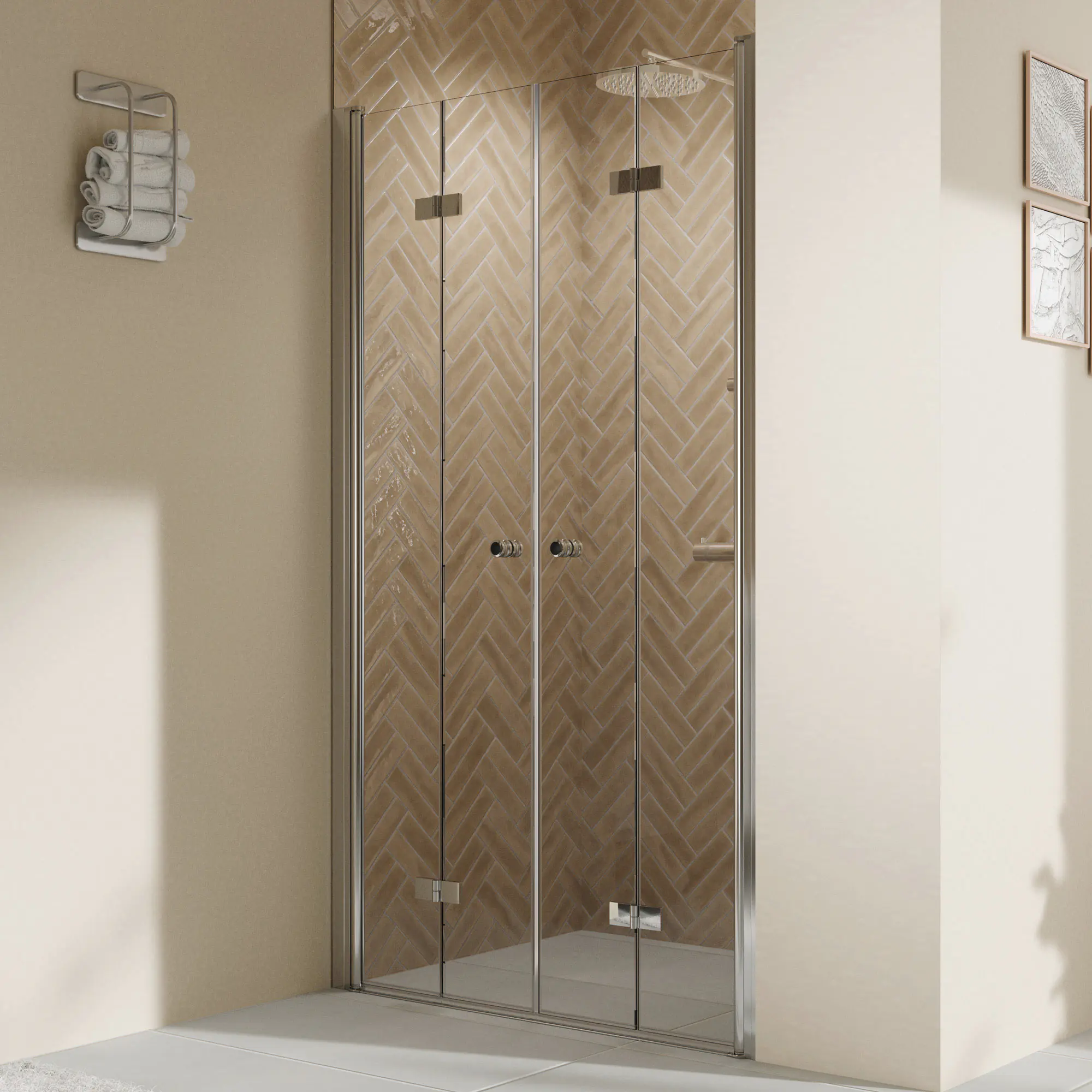 Breuer Dusch Drehfalttür Elana 2.0 rund für Nische 4-teilig 90 x 200 cm Klarglas silber matt 