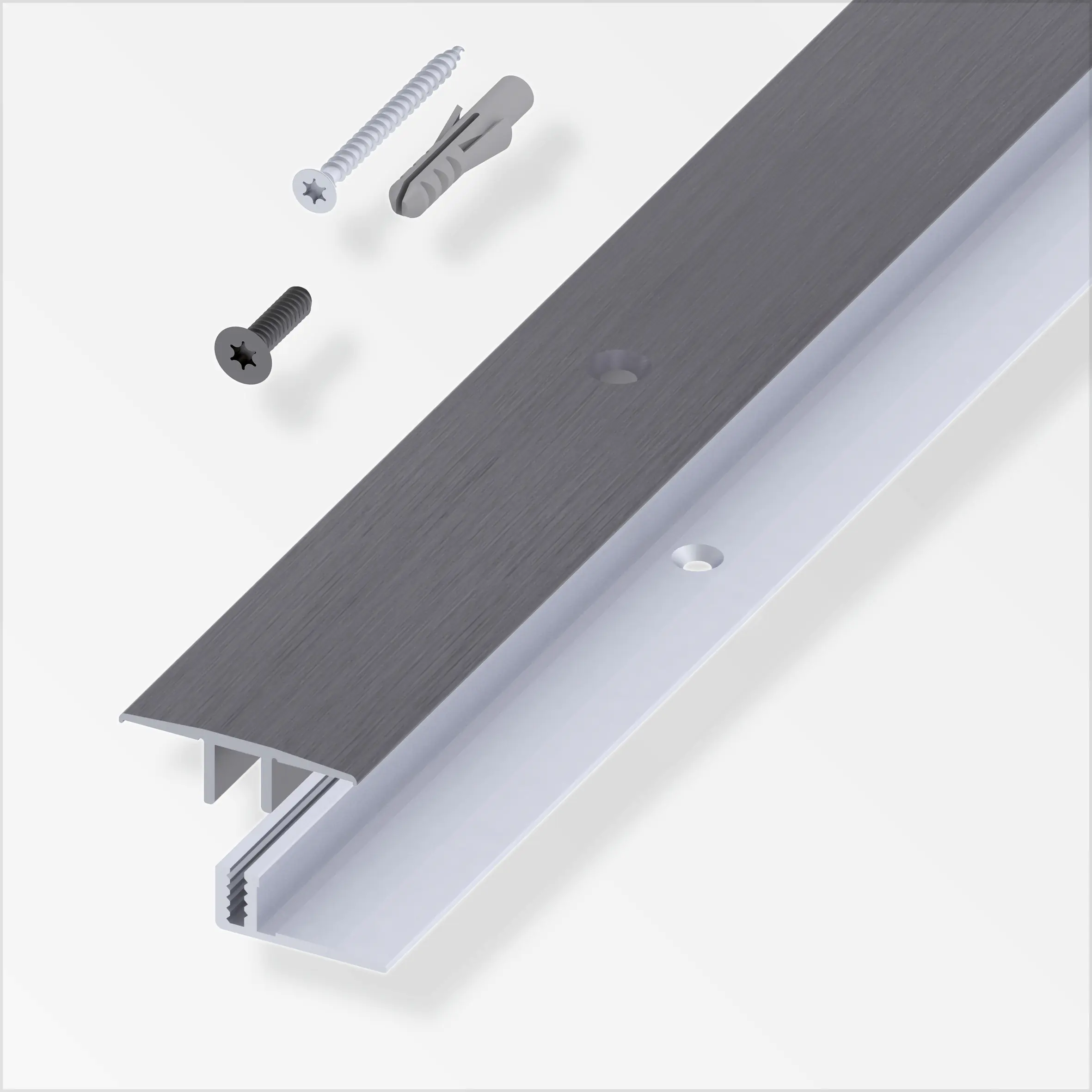 alfer Übergangs-Profil und Träger-Profil 1 m, 33 x 7 - 15 mm Alu  gebürstet