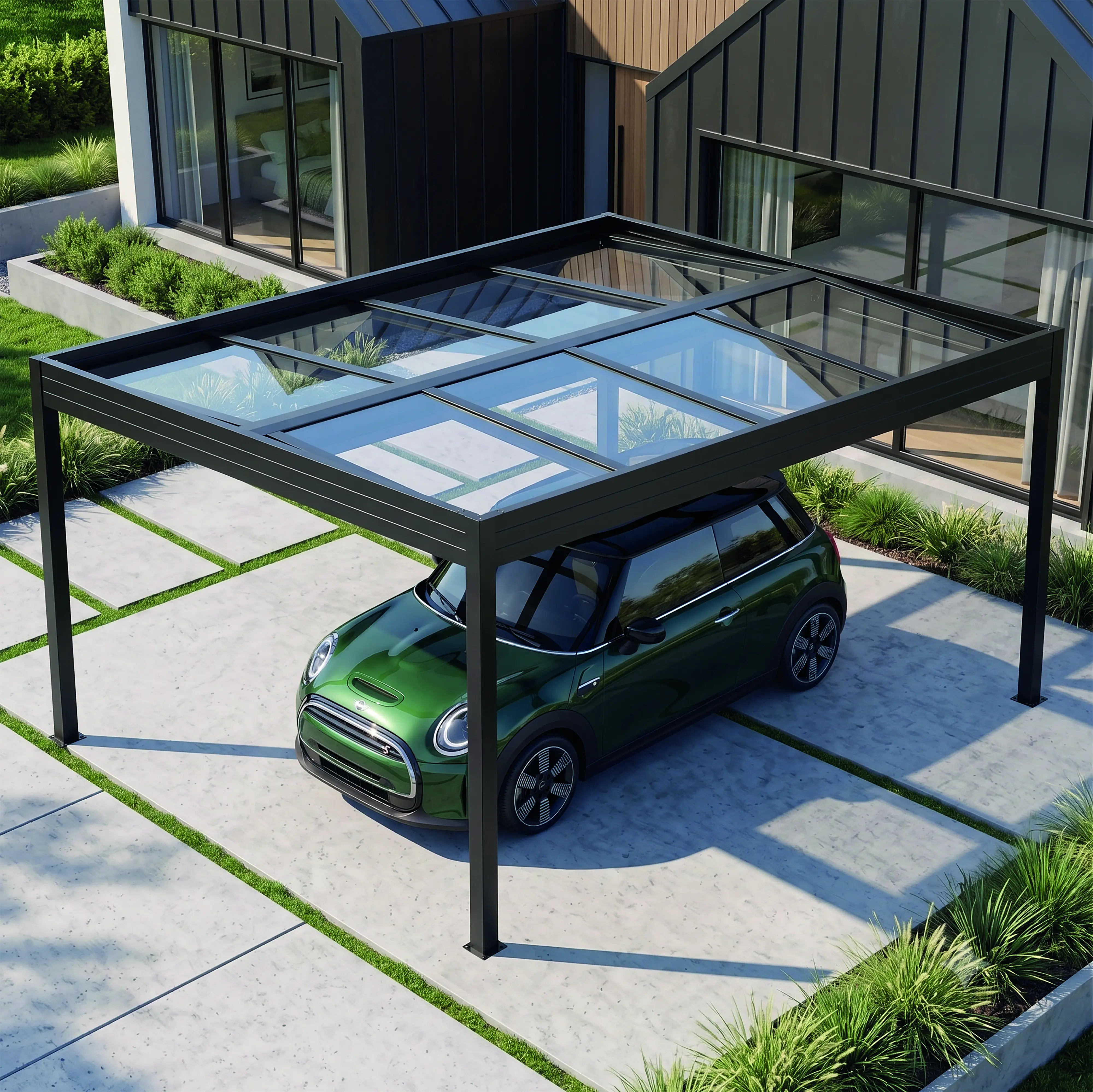 SunElements SunVaro Carport Kristall L 362 x 447 cm mit Glasdach anthrazit-metallic