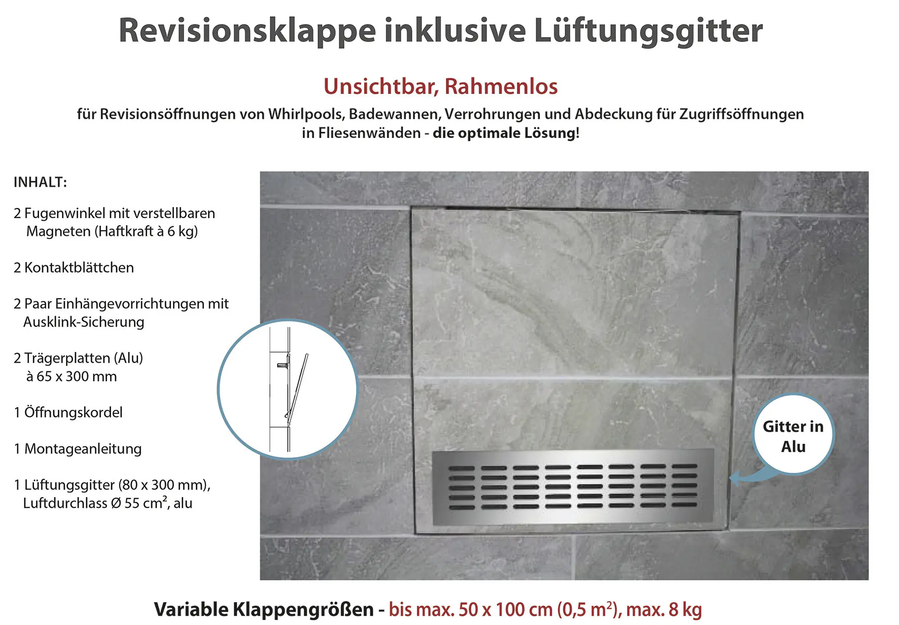 Ottofond Revisionsklappe inkl. Lüftungsgitter 35,5 x 25 cm alu