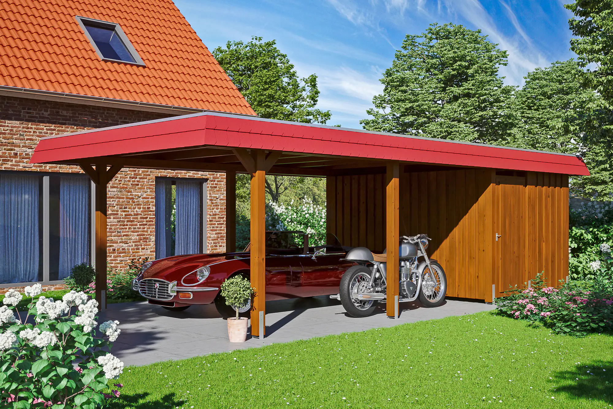 SKAN HOLZ Carport Wendland mit Abstellraum 409 x 870 cm mit EPDM-Dach