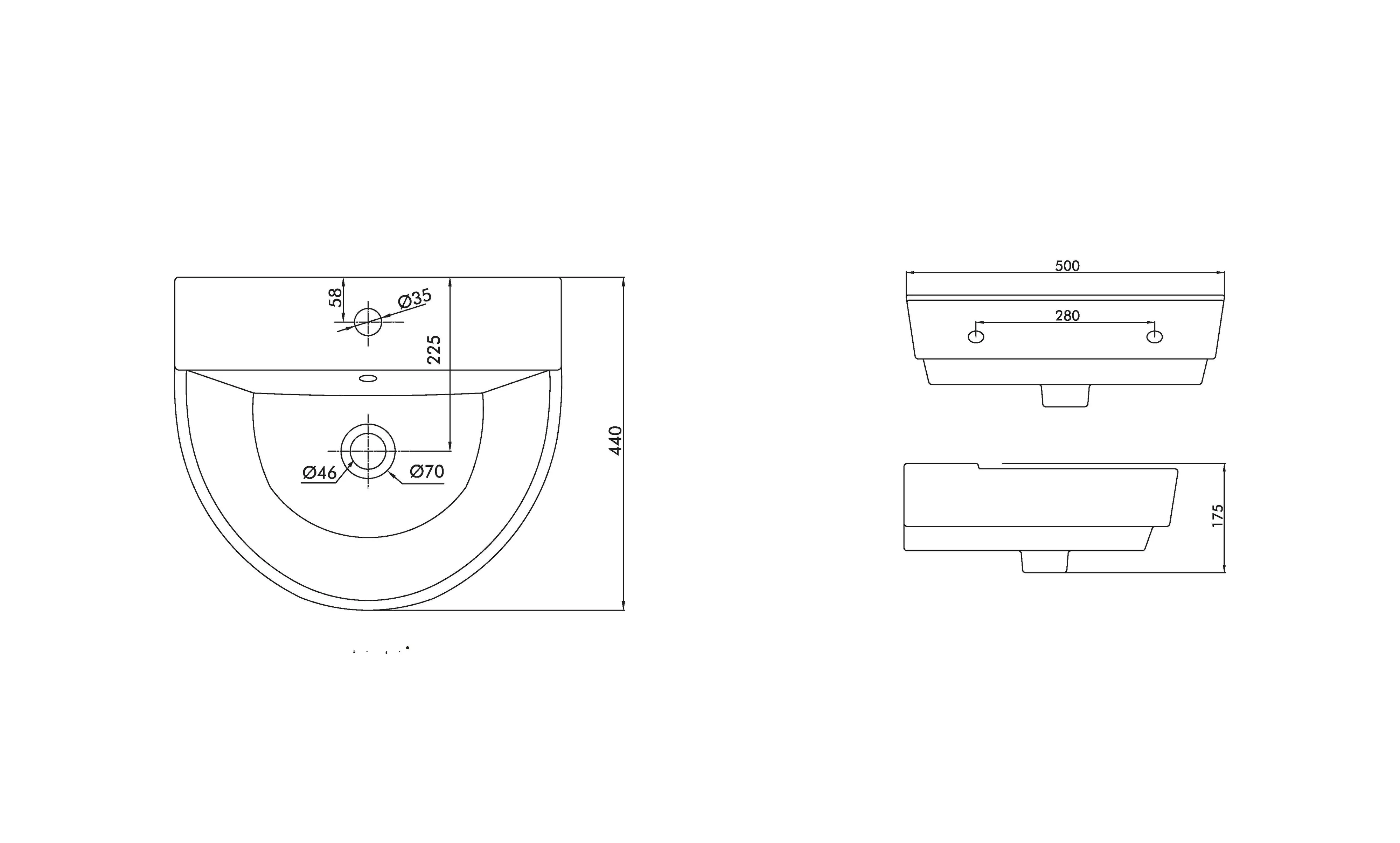 Primaster Keramikwaschbecken 50 cm Drilona weiß