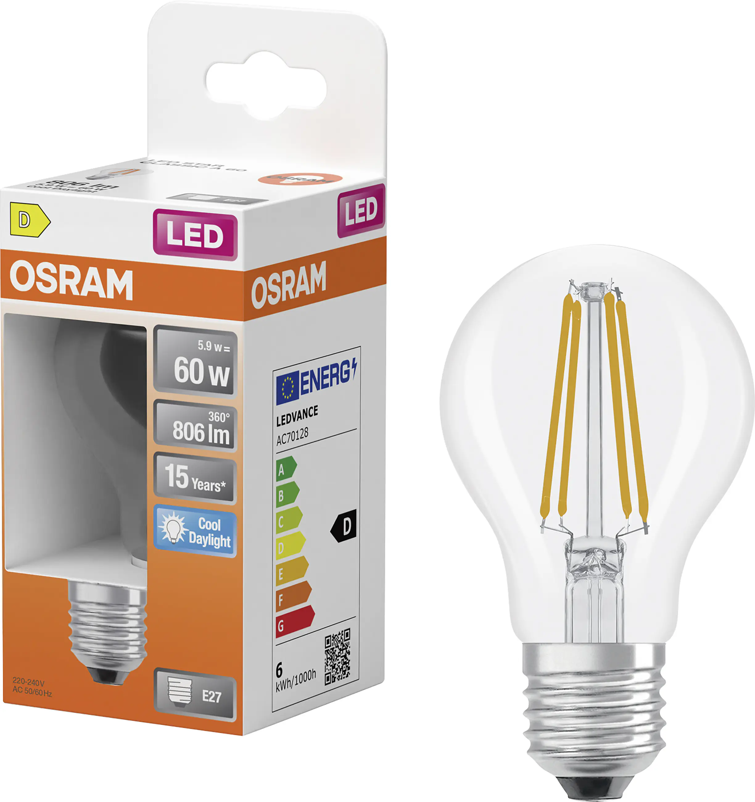Osram LED Leuchtmittel E27 Star Classic 5,9W klar kaltweiß Osram LED Leuchtmittel E27 Star Classic 5,9W klar kaltweiß
