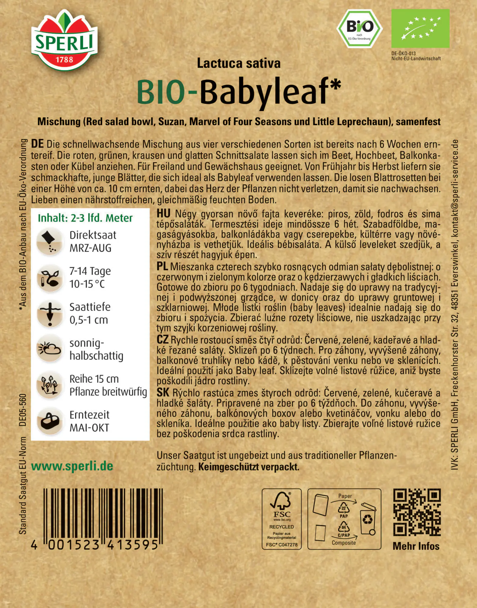 Sperli BIO Babyleafsalat