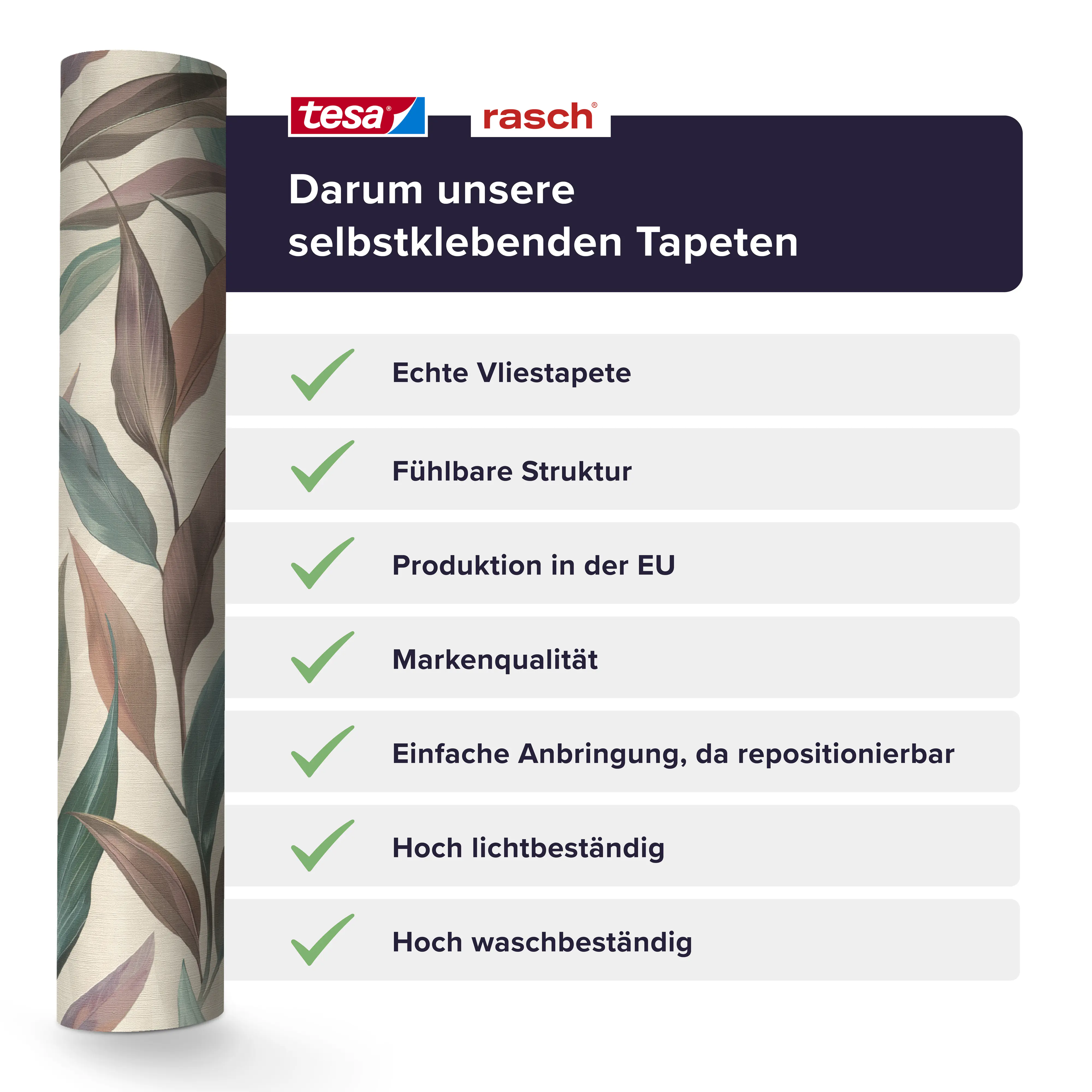 Tesa x Rasch selbstklebende Vliestapete Fiesta Blätter bunt 6 x 0,53 m