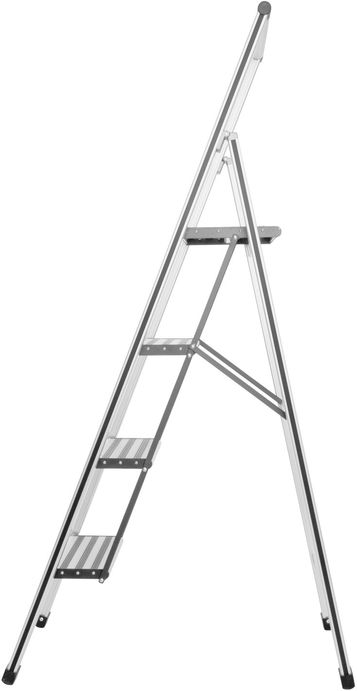Wenko Alu-Design Klapptrittleiter 4-Stufig, Ultraflach, Breite Stufen, max. 150 kg, Wenko Alu-Design Klapptrittleiter 4-Stufig, Ultraflach, Breite Stufen, max. 150 kg,