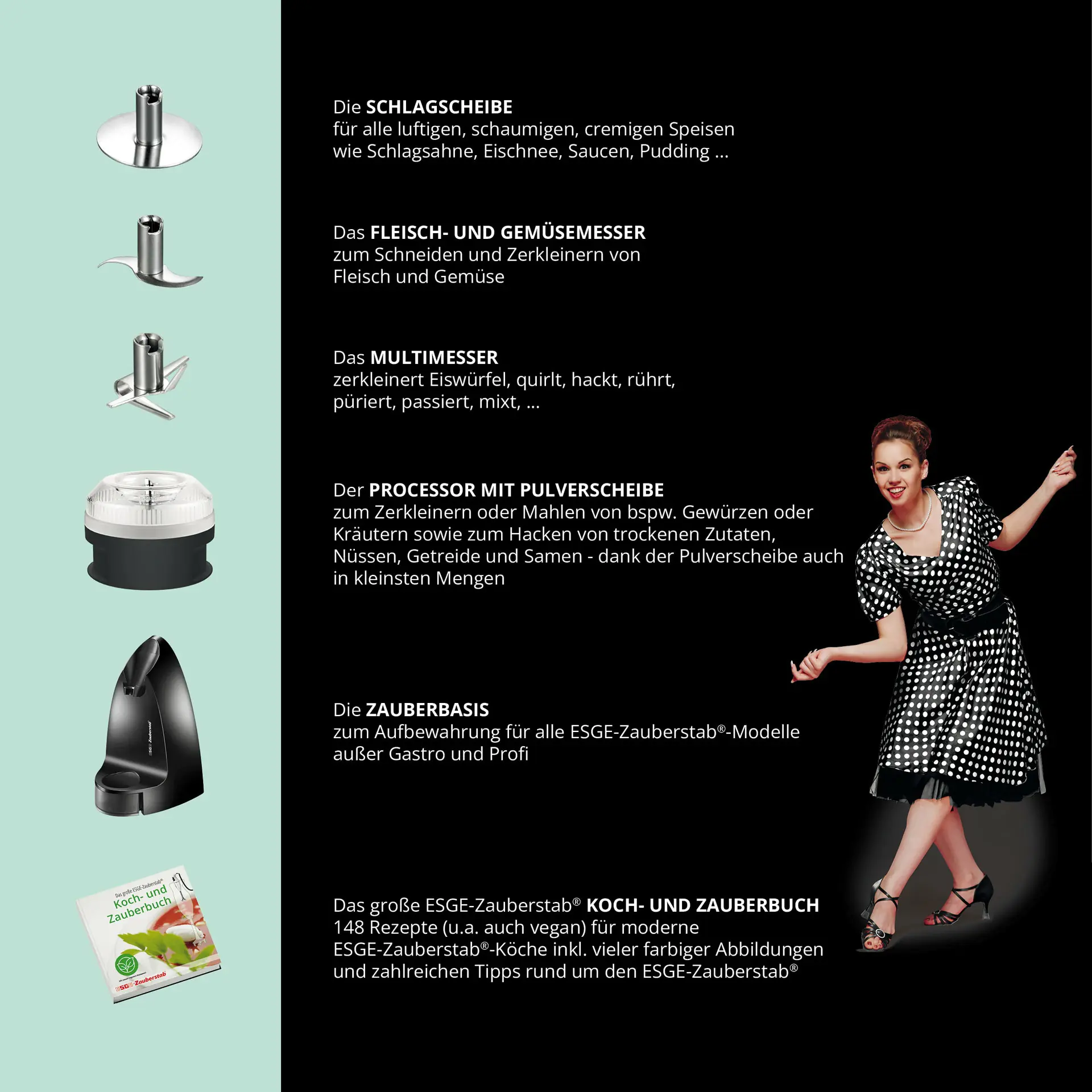 ESGE-Zauberstab M 180 Jubiläums Edition Petticoat weiß-schwarz 180 Watt