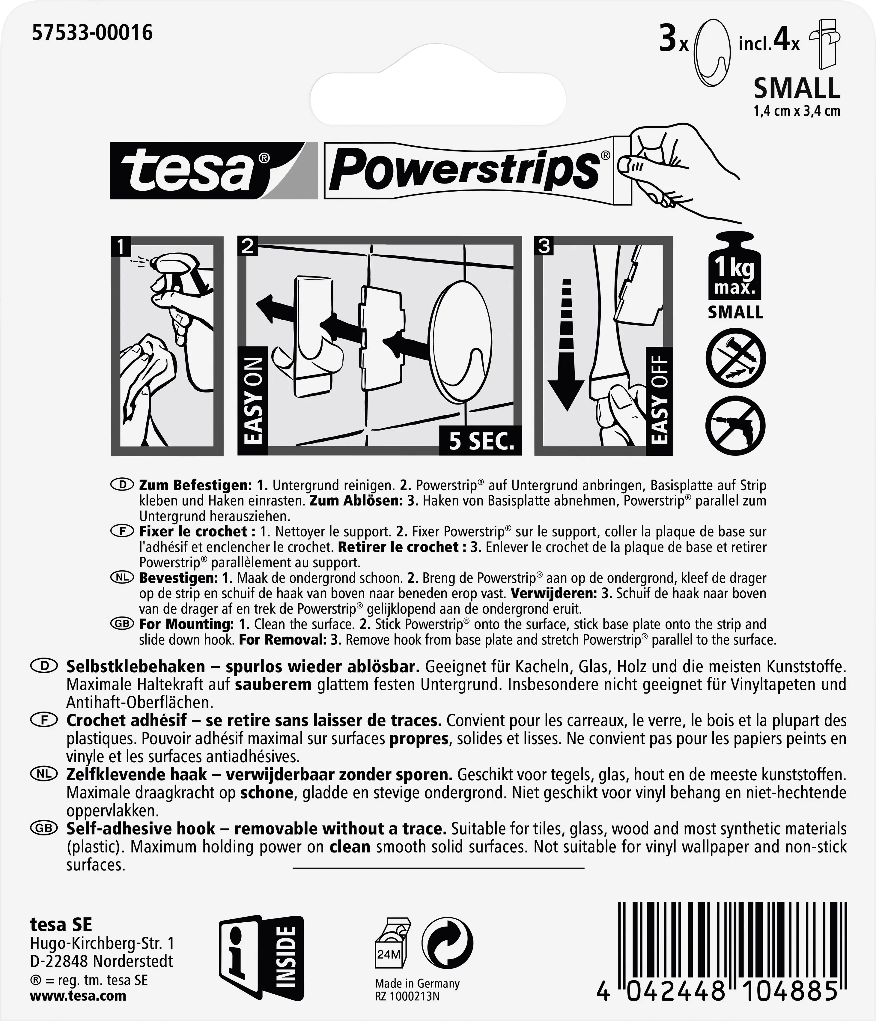 tesa Haken Powerstrip Small 3er-Set, oval, weiß