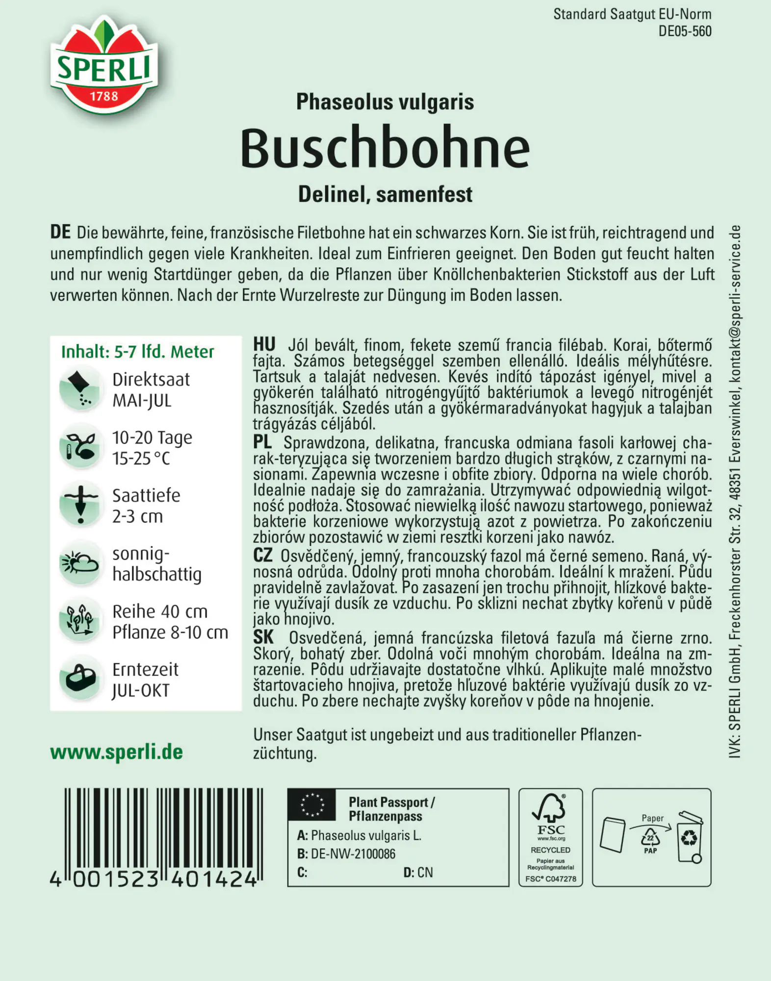 Sperli Buschbohne Delinel