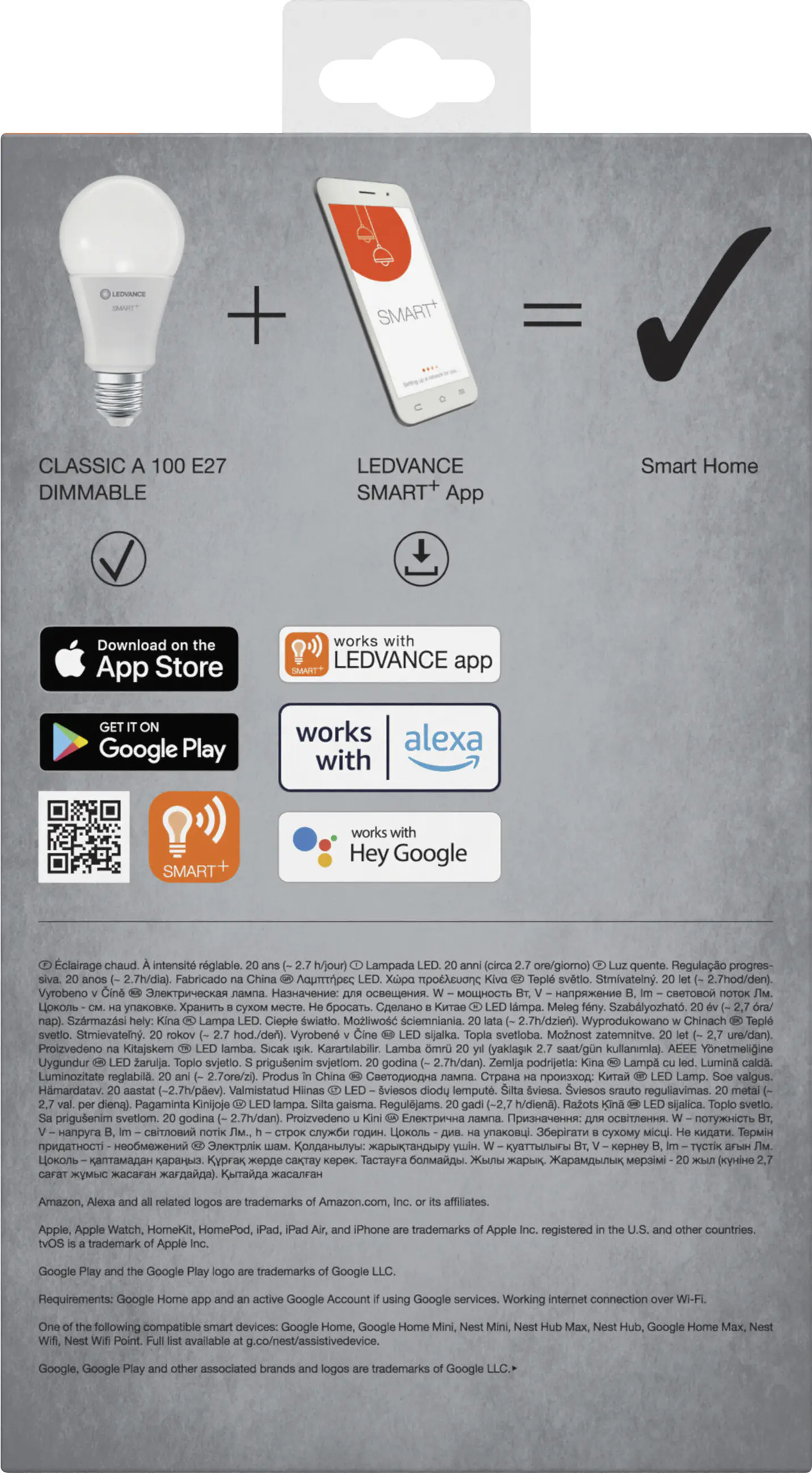 Ledvance LED Leuchtmittel 3er Set Smart+ WiFI A100 E27 14 W dimmbar warmweiß weiß matt 