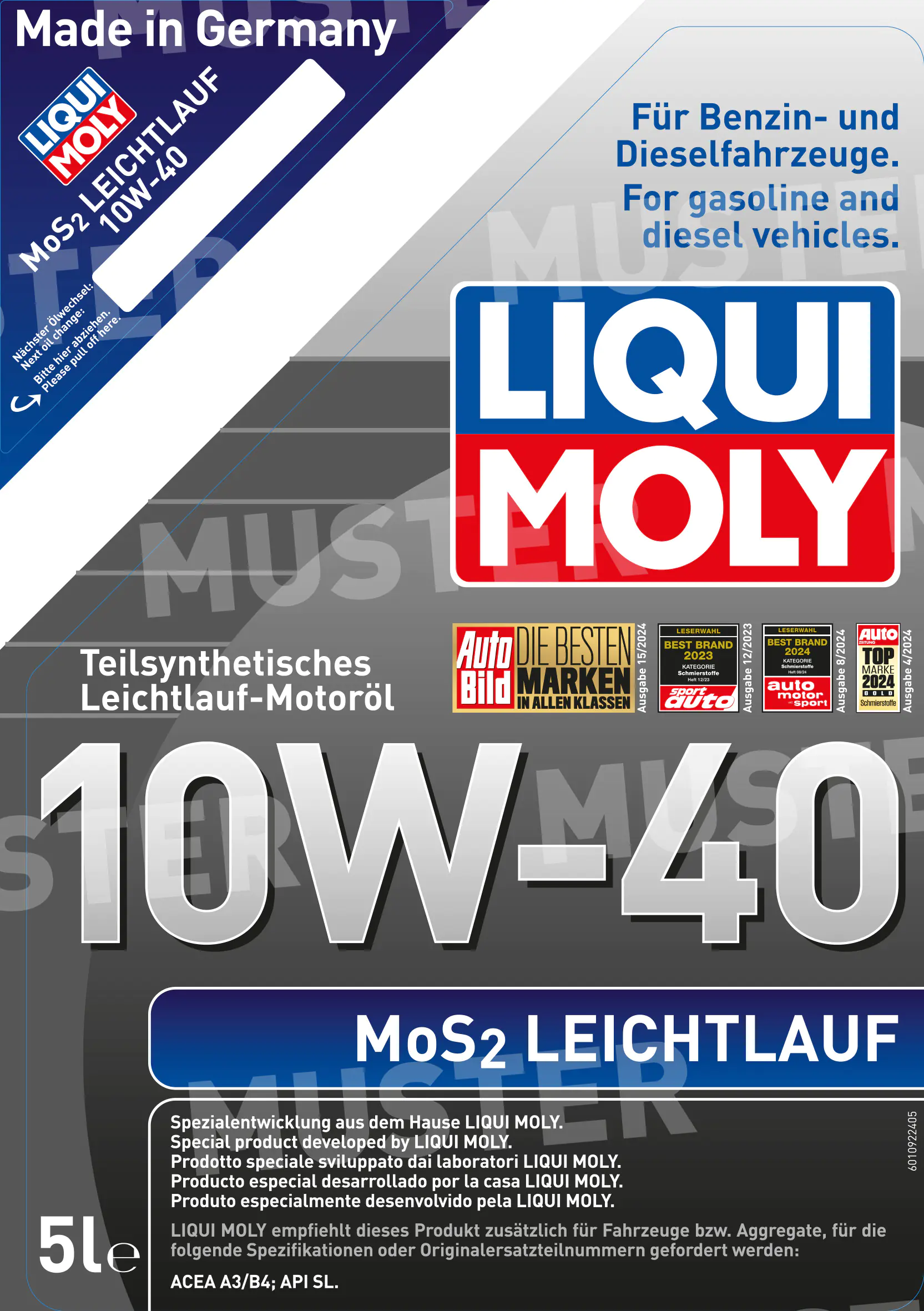 Liqui Moly Motoröl MoS2 Leichtlauf 10W-40 5 L