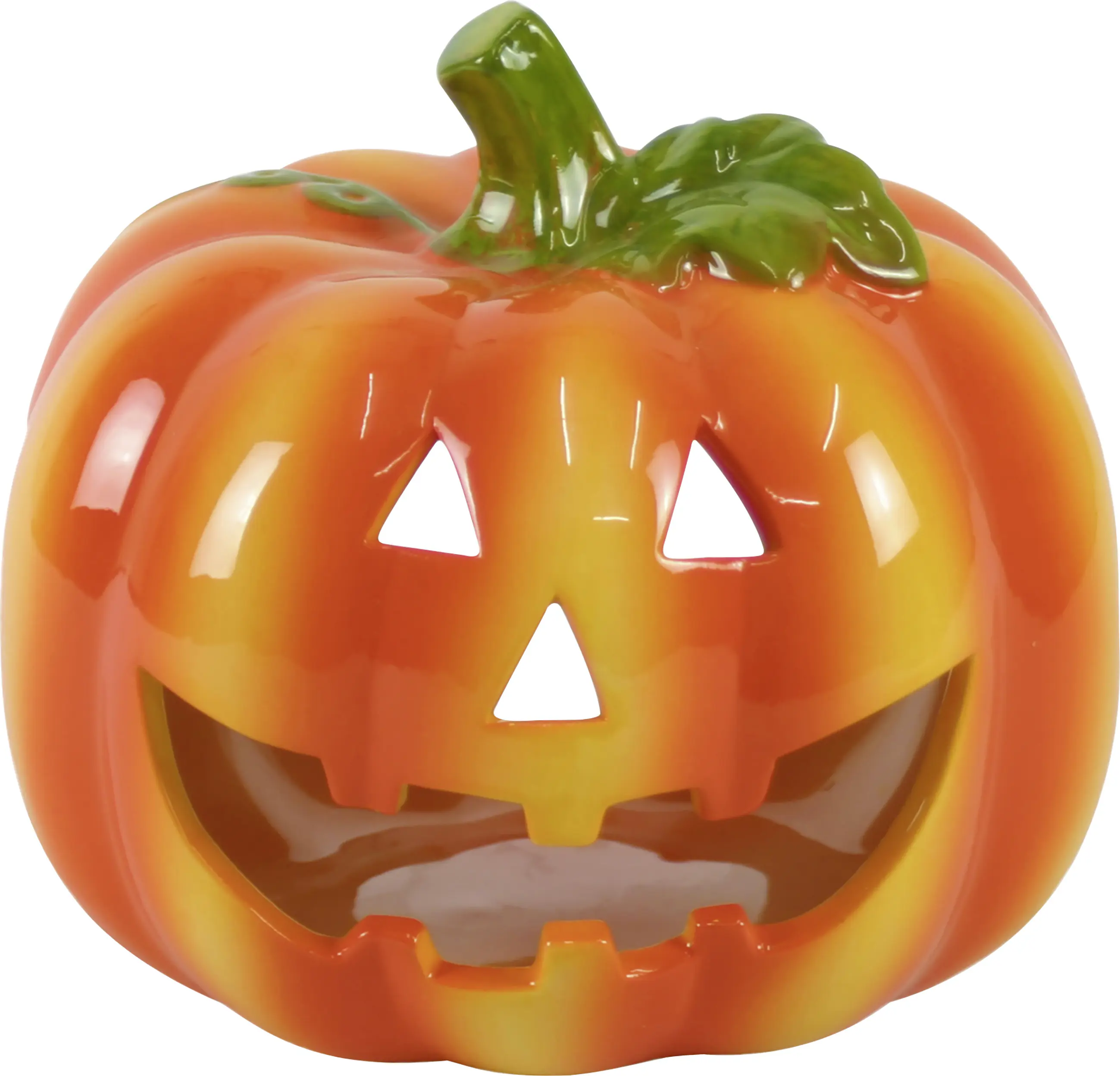 Windlicht Kürbis Keramik 17 cm orange 