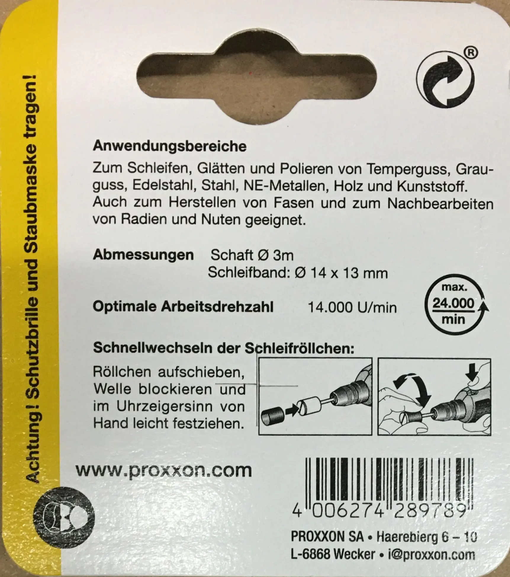 Proxxon Micromot Schleifzylinder 14 mm K120 mit 10 Schleifbändern