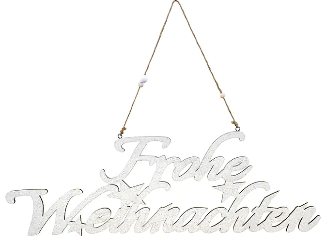 Holzhänger Frohe Weihnachten weiß mit Glitter 44 x 15 cm