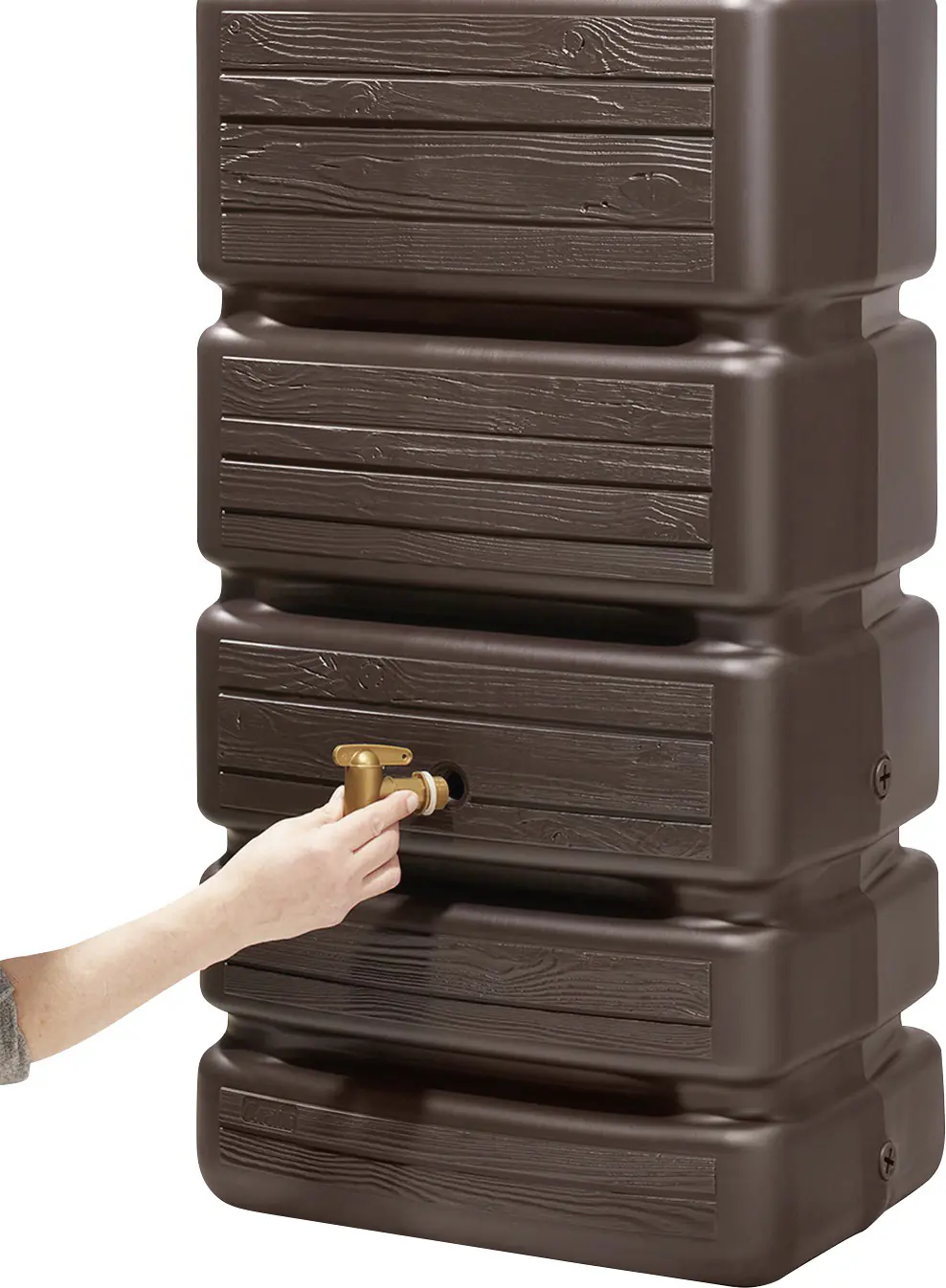 4rain Regentonne-Set Slim Wood Decor inkl. Zubehör Wandtank 1400 L darkwood 4 Stück