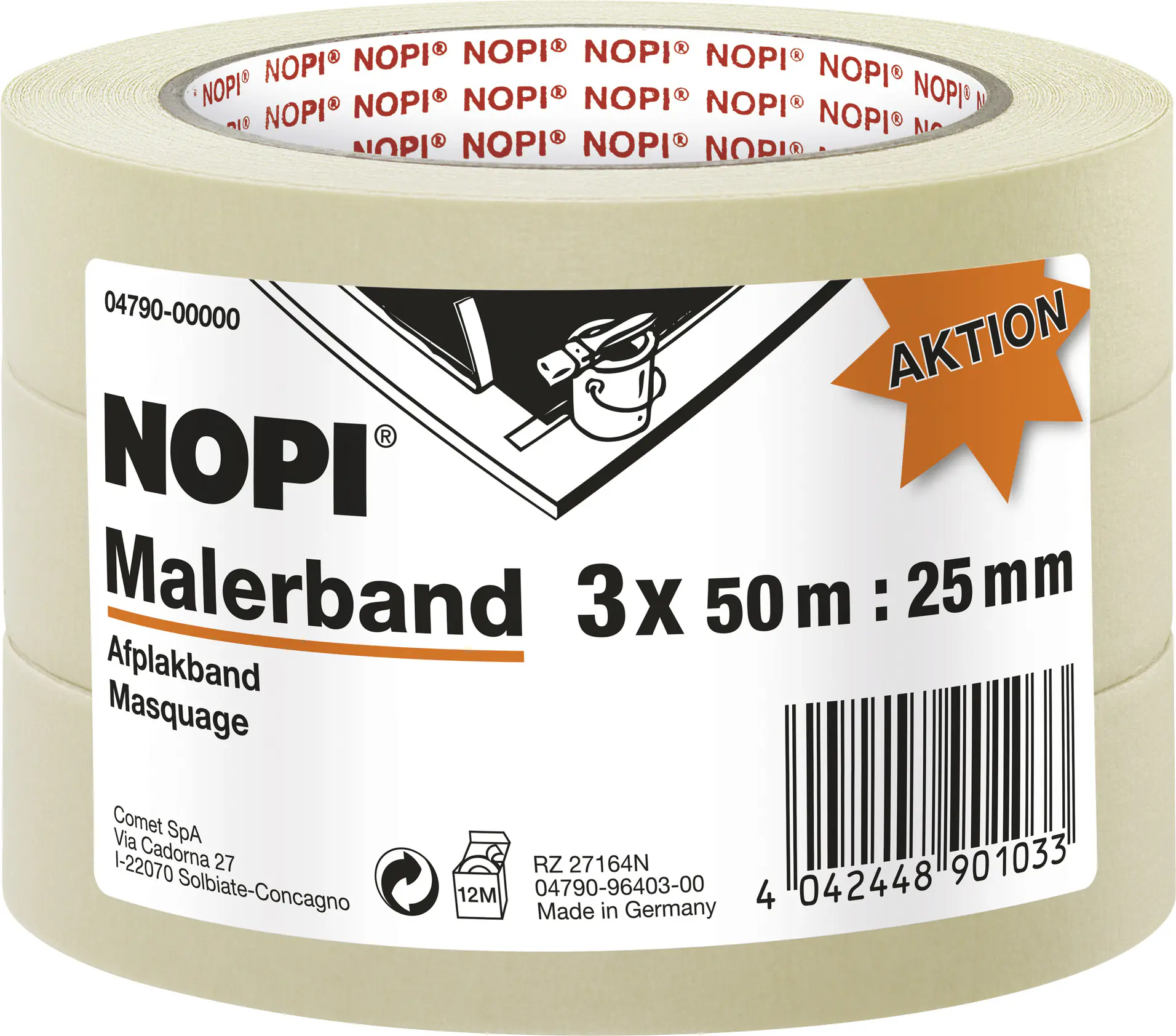 NOPI Malerband 50 m x 25 mm, 3 Stück
