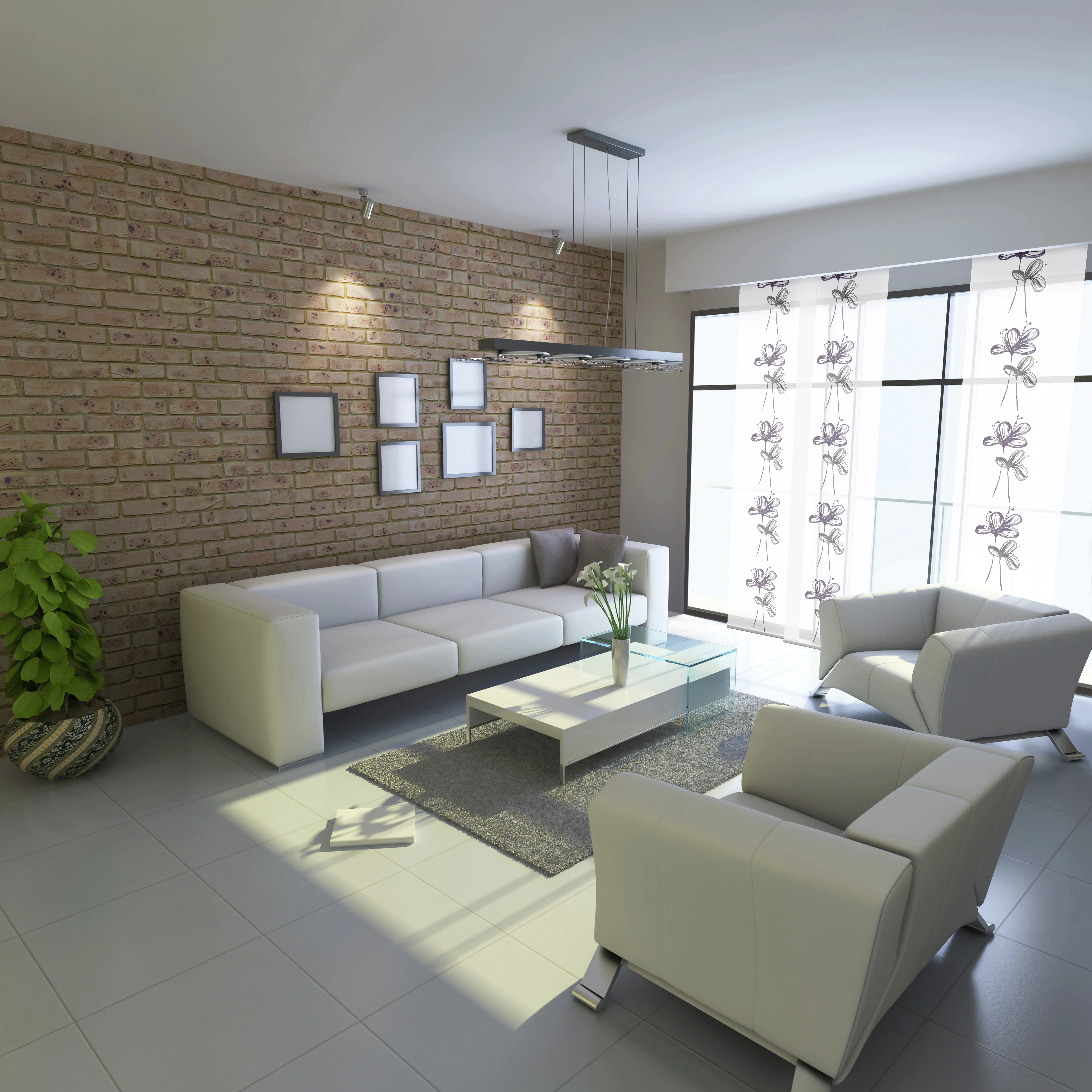 Gardinia Flächenvorhang Flower weiß-lila, 60 x 245 cm