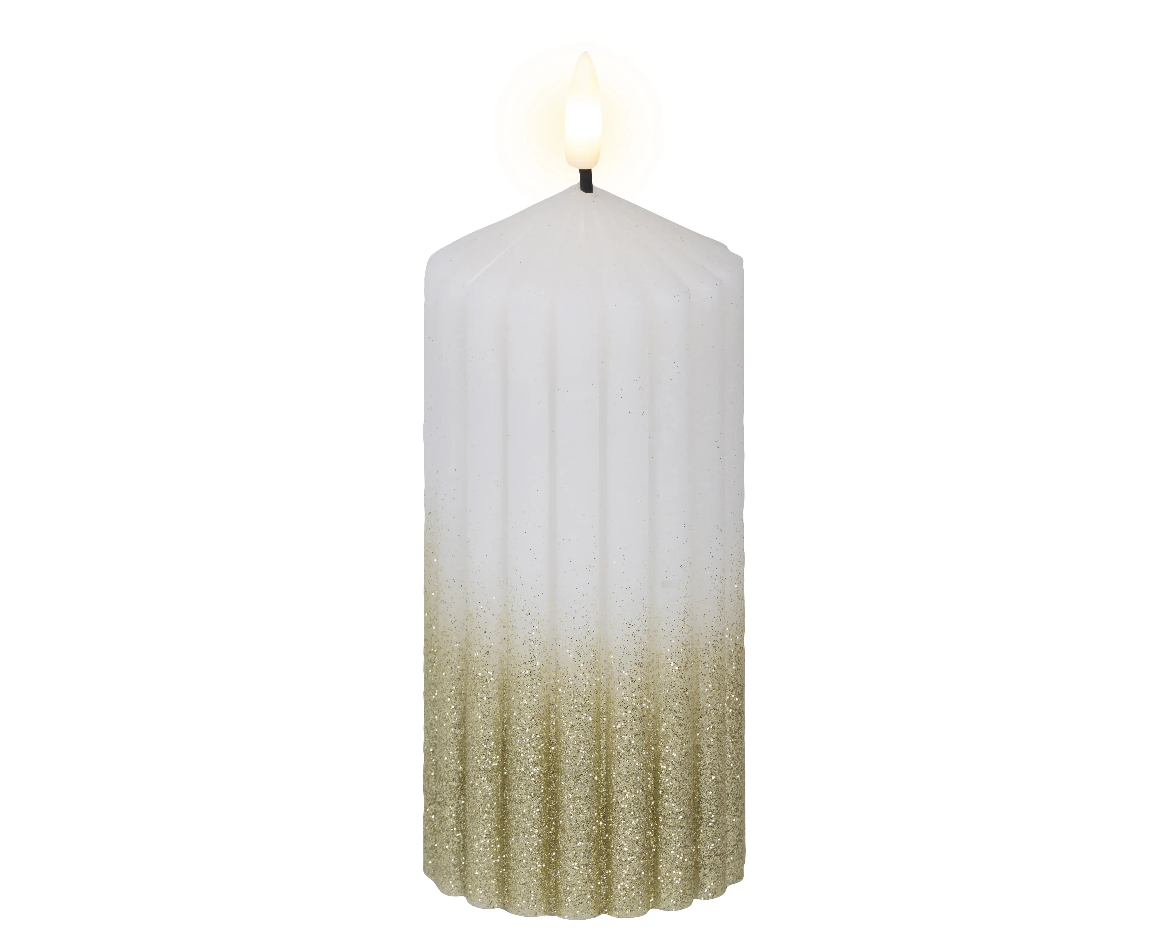 Lumineo LED Kerze warmweiß 15 x Ø 7 cm batteriebetrieben weiß/gold