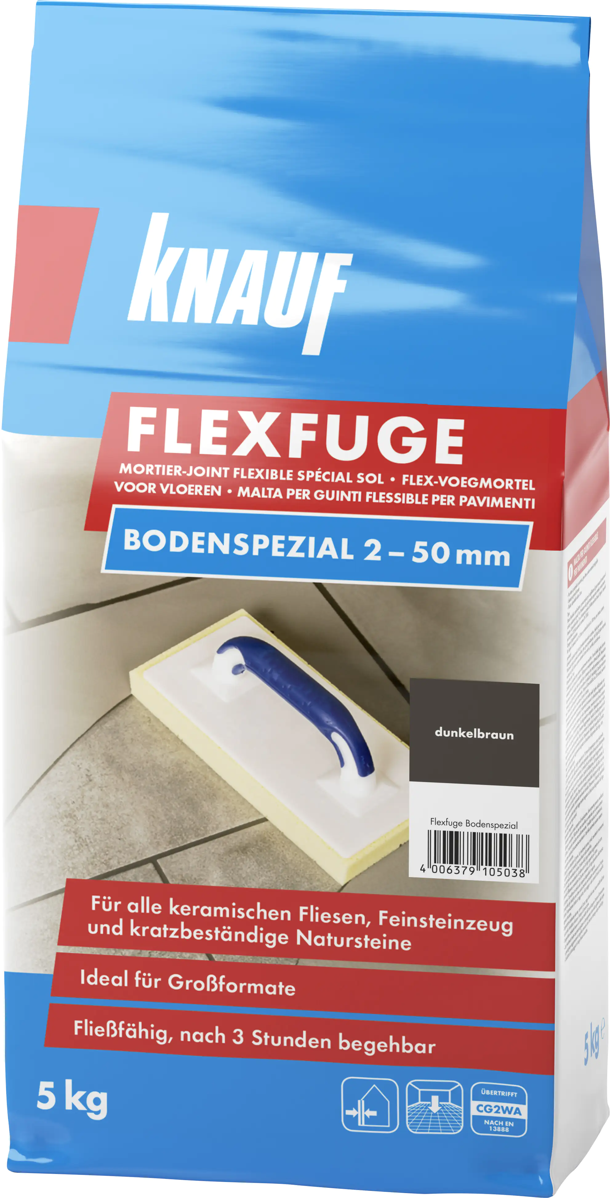 Knauf Fugenmörtel Flexfuge Bodenspezial 2 - 50 mm dunkelbraun 5 kg